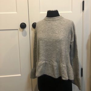 Gray ruffle sleeve sweater